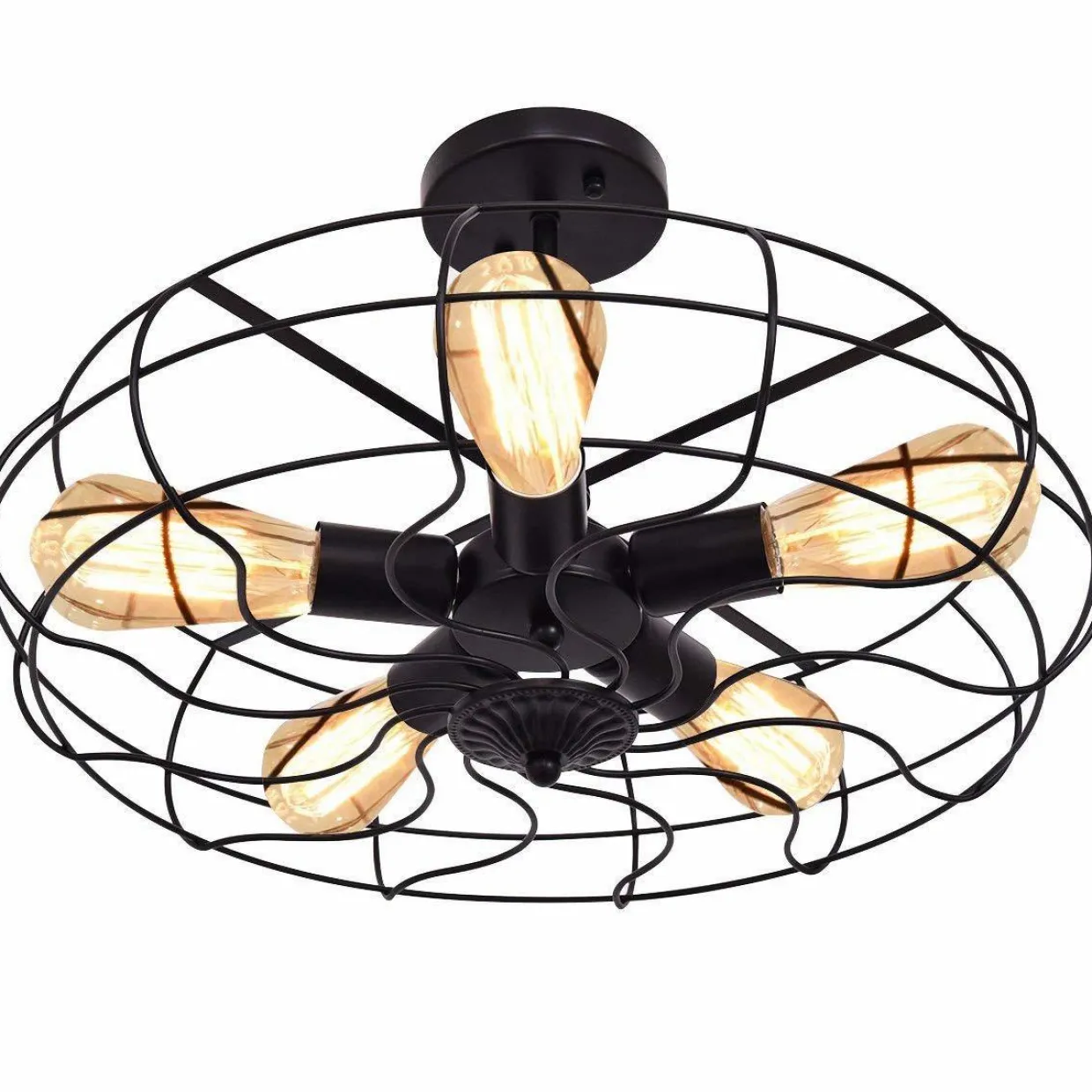 Tangkula Semi Flush Mount Light Industrial Vintage Style Metal Hanging Flush Mount Lighting with