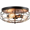 Tangkula Semi Flush Mount Ceiling Light, 3-Light Industrial Style Rustic Ceiling Light Fixture with Iron Metal Cage Lampshade