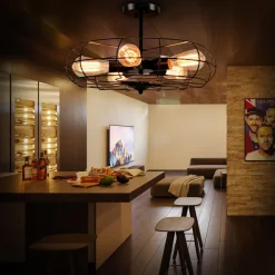 Tangkula Semi Flush Mount Light Industrial Vintage Style Metal Hanging Flush Mount Lighting with