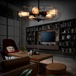 Tangkula Semi Flush Mount Light Industrial Vintage Style Metal Hanging Flush Mount Lighting with