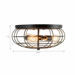 Tangkula Semi Flush Mount Ceiling Light, 3-Light Industrial Style Rustic Ceiling Light Fixture with Iron Metal Cage Lampshade