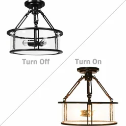 Tangkula Semi Flush Mount Ceiling Light, 3-Light Close to Ceiling Light with Bubble Glass Lampshade