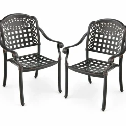 Tangkula Set of 2 Cast Aluminum Patio Dining Chairs