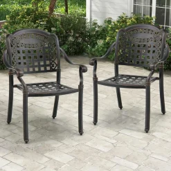 Tangkula Set of 2 Cast Aluminum Patio Dining Chairs