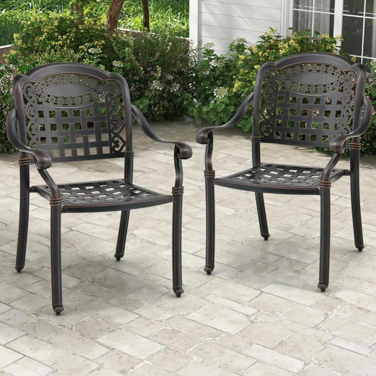 Tangkula Set of 2 Cast Aluminum Patio Dining Chairs