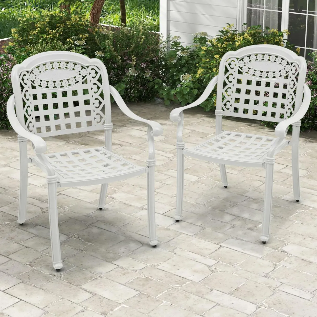 Tangkula Set of 2 Cast Aluminum Patio Dining Chairs