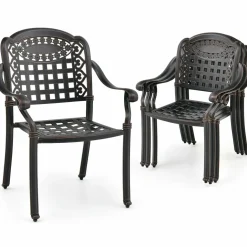 Tangkula Set of 2 Cast Aluminum Patio Dining Chairs