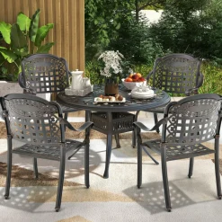 Tangkula Set of 2 Cast Aluminum Patio Dining Chairs