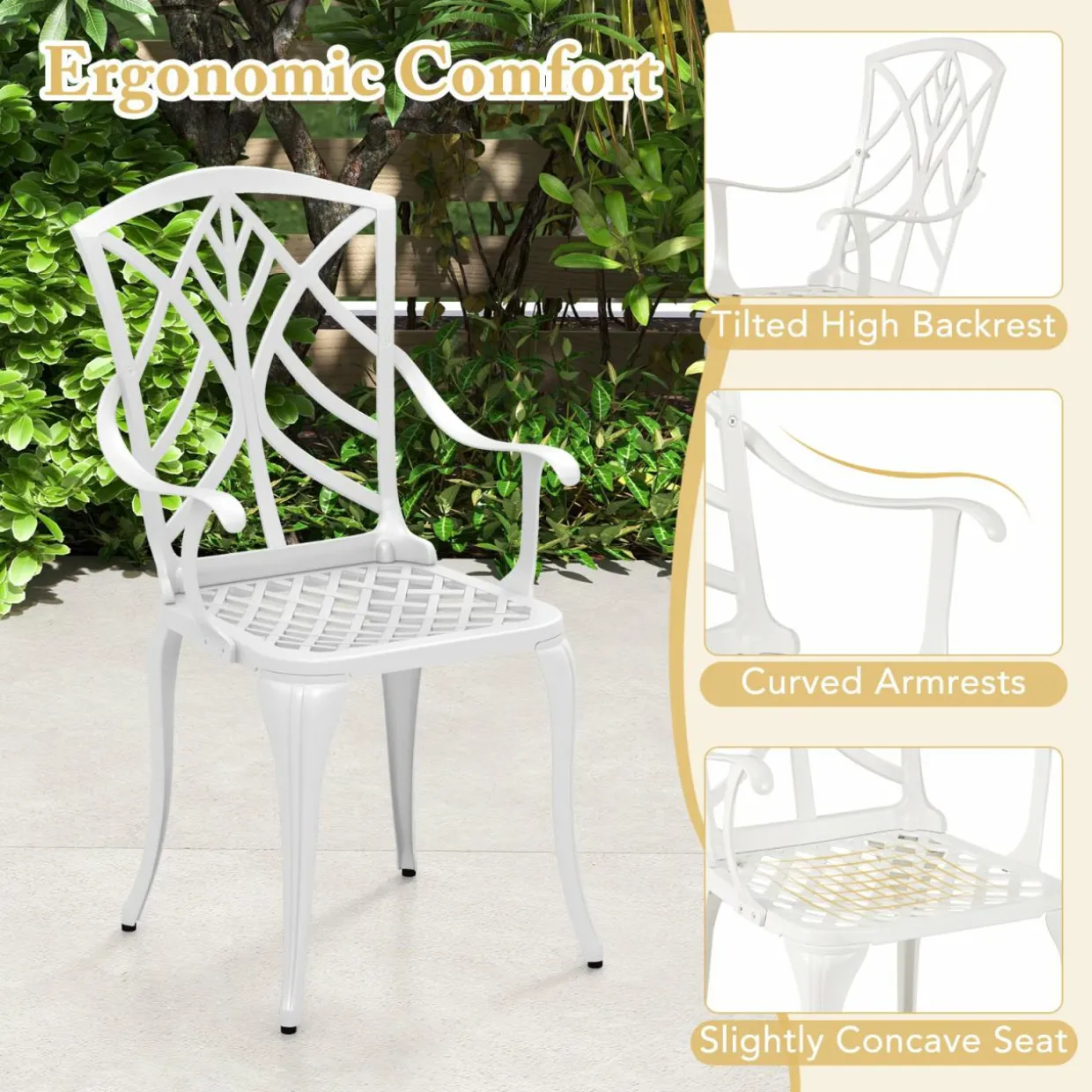 Tangkula Set of 4 Cast Aluminum Patio Dining Chairs