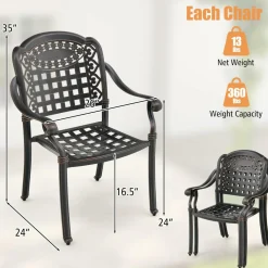 Tangkula Set of 2 Cast Aluminum Patio Dining Chairs