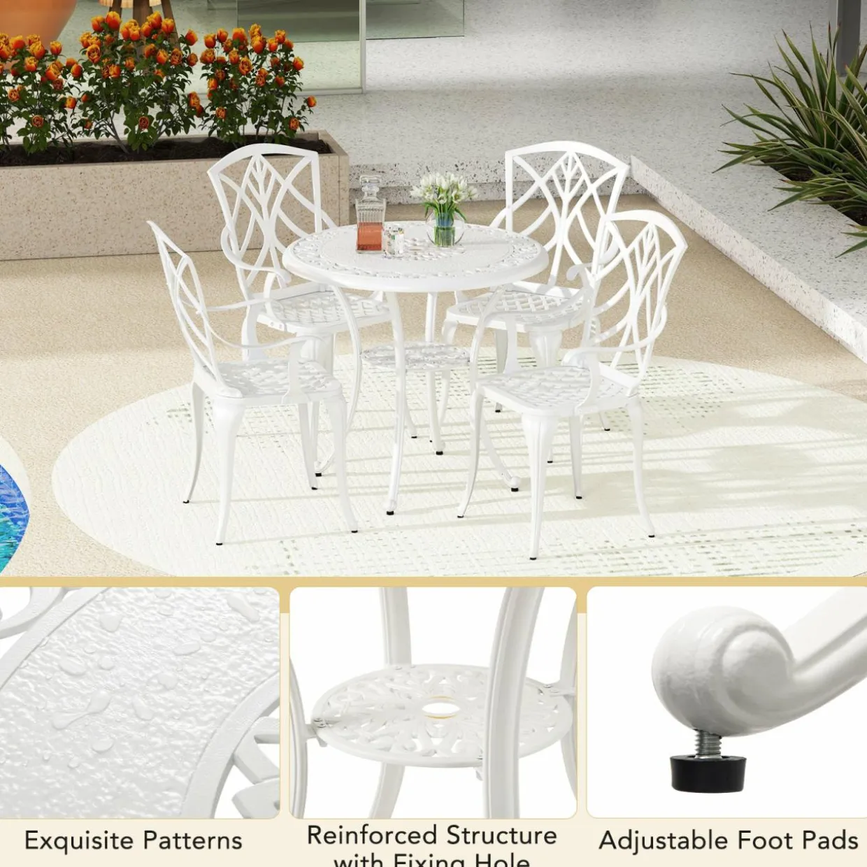 Tangkula Set of 4 Cast Aluminum Patio Dining Chairs