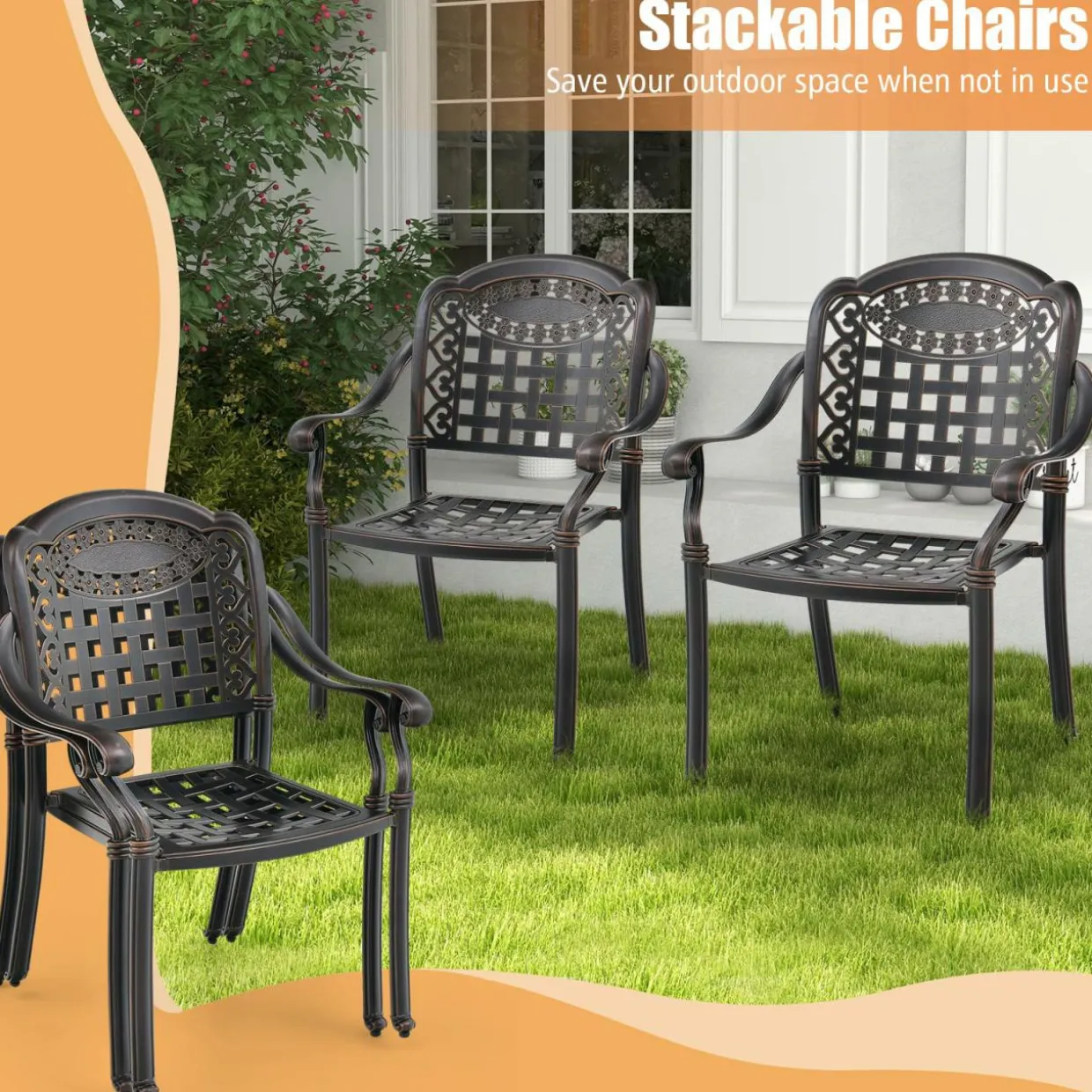 Tangkula Set of 2 Cast Aluminum Patio Dining Chairs