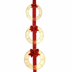 Tangkula Set of 3 Christmas Lighted Wreaths, Pre-Lit Metal Wreaths on Red Ribbon w/ 450 Warm White LED Lights & Bows