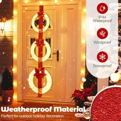 Tangkula Set of 3 Christmas Lighted Wreaths, Pre-Lit Metal Wreaths on Red Ribbon w/ 450 Warm White LED Lights & Bows