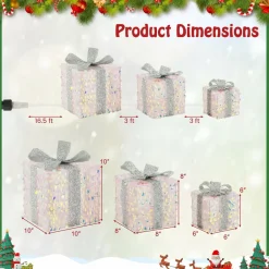 Tangkula Set of 3 Christmas Lighted Gift Boxes, Pre-lit 90 LED Light Up Present Box Decorations with Bows and Plug