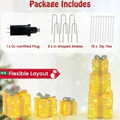 Tangkula Set of 3 Christmas Lighted Gift Boxes, Pre-lit 90 LED Light Up Present Box Decorations with Bows and Plug