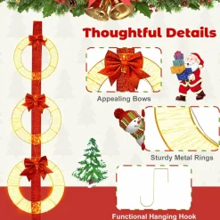 Tangkula Set of 3 Christmas Lighted Wreaths, Pre-Lit Metal Wreaths on Red Ribbon w/ 450 Warm White LED Lights & Bows