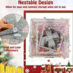 Tangkula Set of 3 Christmas Lighted Gift Boxes, Pre-lit 90 LED Light Up Present Box Decorations with Bows and Plug