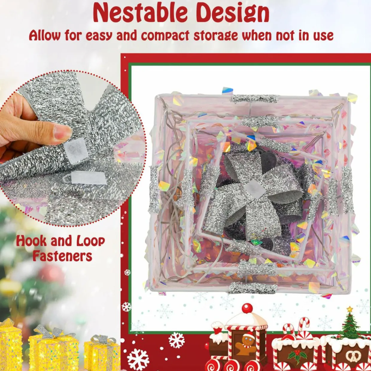 Tangkula Set of 3 Christmas Lighted Gift Boxes, Pre-lit 90 LED Light Up Present Box Decorations with Bows and Plug