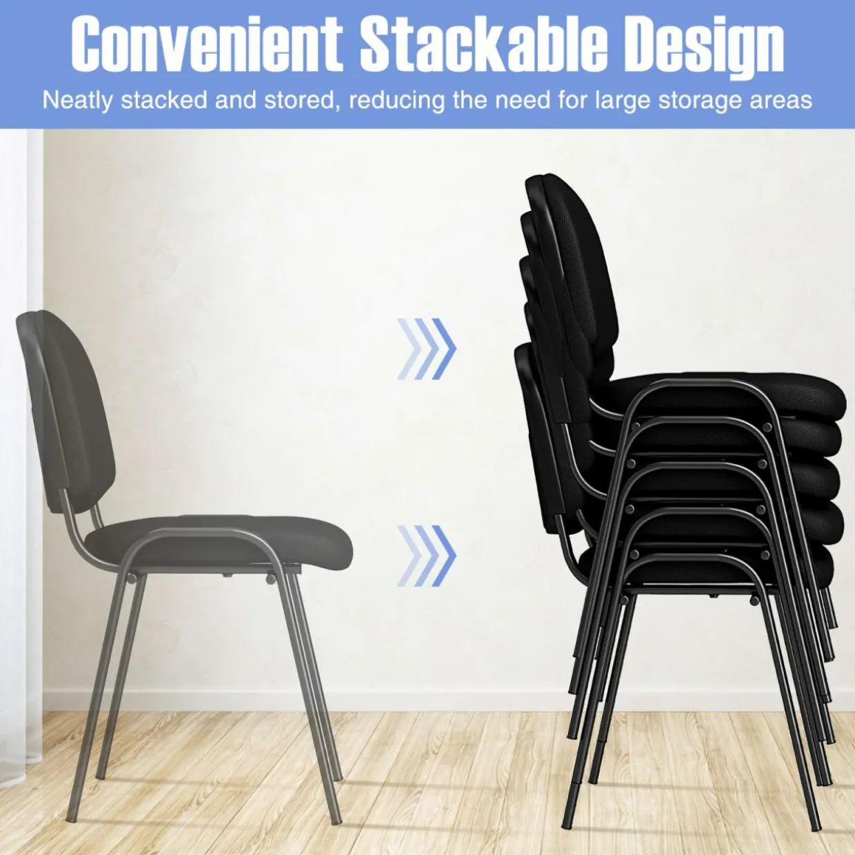 Tangkula Set of 5/10/15 Conference Room Chairs, Stackable Reception Guest Chair with Waterfall Seat