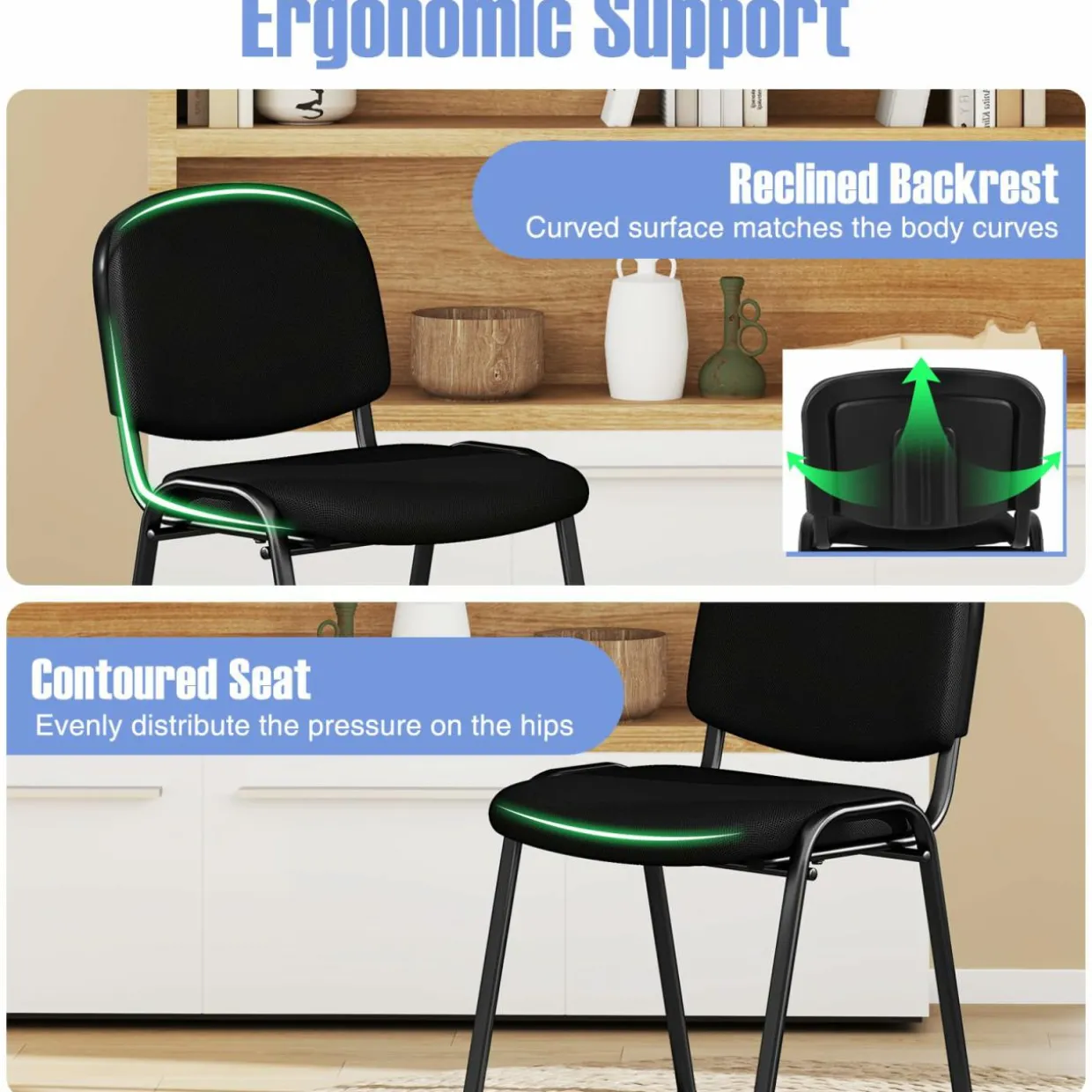 Tangkula Set of 5/10/15 Conference Room Chairs, Stackable Reception Guest Chair with Waterfall Seat