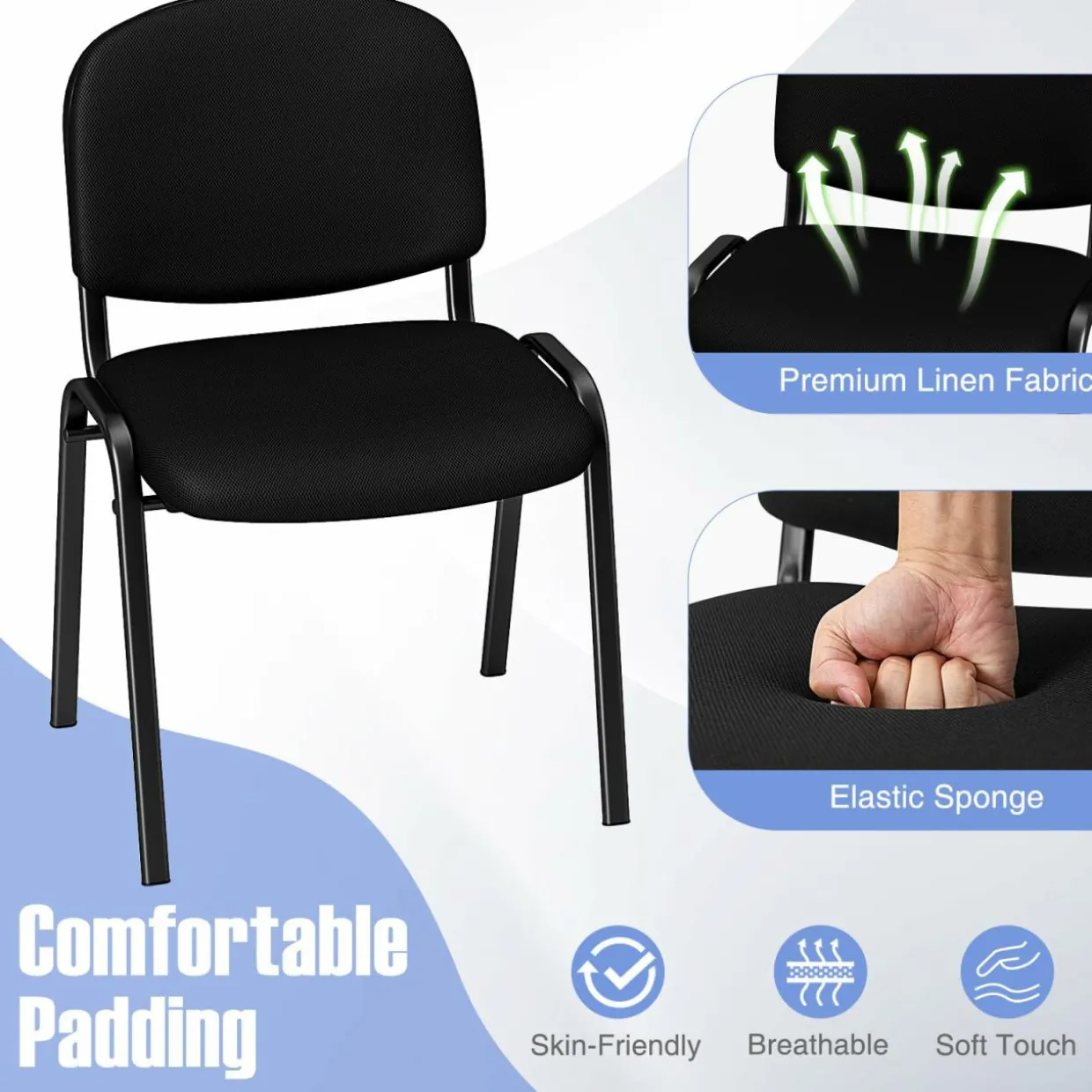 Tangkula Set of 5/10/15 Conference Room Chairs, Stackable Reception Guest Chair with Waterfall Seat