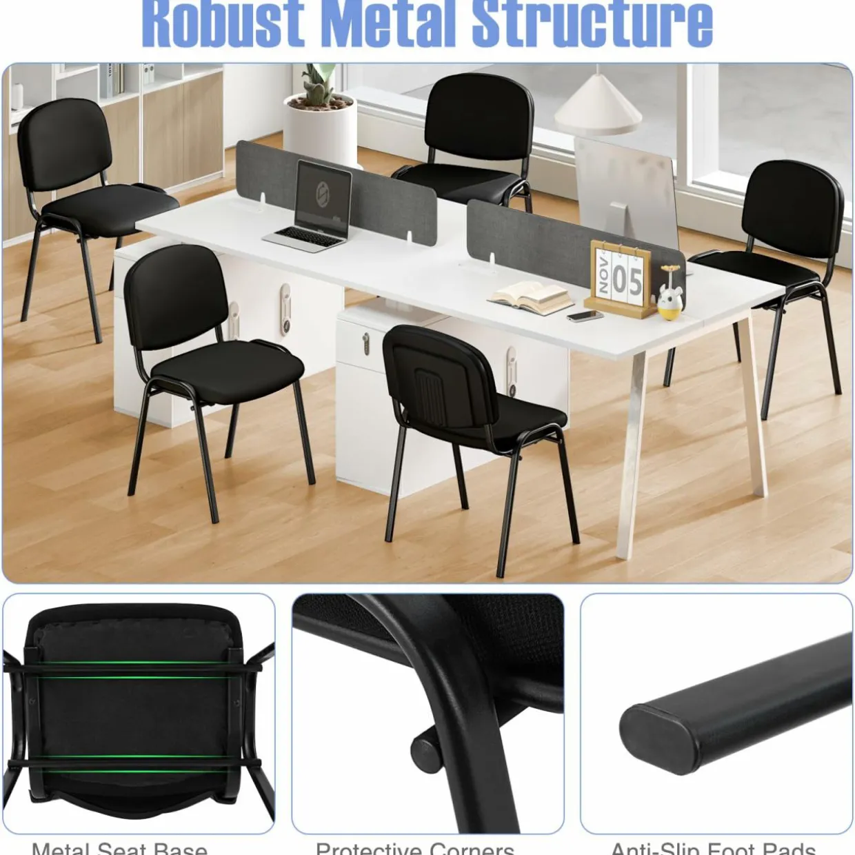 Tangkula Set of 5/10/15 Conference Room Chairs, Stackable Reception Guest Chair with Waterfall Seat