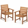 Tangkula Set of 2 Hardwood Patio Dining Chair, Wood Dining Armchairs with Breathable Slatted Seat & Inclined Backrest