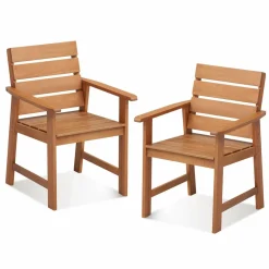 Tangkula Set of 2 Hardwood Patio Dining Chair, Wood Dining Armchairs with Breathable Slatted Seat & Inclined Backrest