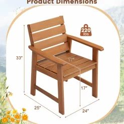 Tangkula Set of 2 Hardwood Patio Dining Chair, Wood Dining Armchairs with Breathable Slatted Seat & Inclined Backrest