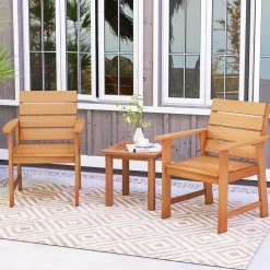 Tangkula Set of 2 Hardwood Patio Dining Chair, Wood Dining Armchairs with Breathable Slatted Seat & Inclined Backrest