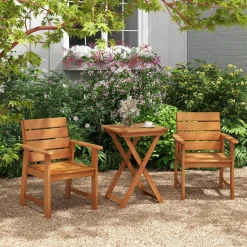 Tangkula Set of 2 Hardwood Patio Dining Chair, Wood Dining Armchairs with Breathable Slatted Seat & Inclined Backrest