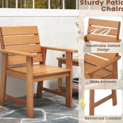 Tangkula Set of 2 Hardwood Patio Dining Chair, Wood Dining Armchairs with Breathable Slatted Seat & Inclined Backrest