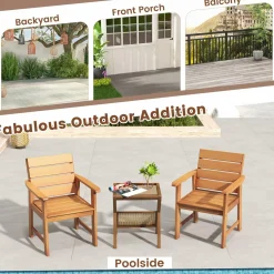 Tangkula Set of 2 Hardwood Patio Dining Chair, Wood Dining Armchairs with Breathable Slatted Seat & Inclined Backrest