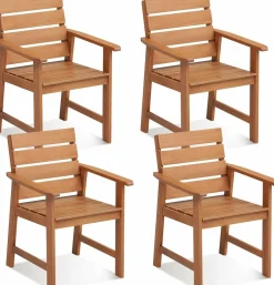Tangkula Set of 2 Hardwood Patio Dining Chair, Wood Dining Armchairs with Breathable Slatted Seat & Inclined Backrest