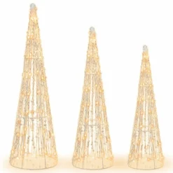 Tangkula Set of 3 Lighted Christmas Cone Trees
