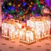 Tangkula Set of 3 Lighted Christmas Box, Pre-lit Present Boxes with 100 Warm White Lights