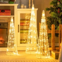Tangkula Set of 3 Lighted Christmas Cone Trees