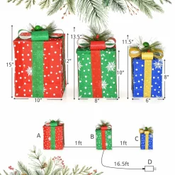 Tangkula Set of 3 Lighted Christmas Boxes Decoration, Lighted Present Boxes Set with Exquisite Boxes
