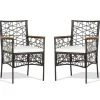 Tangkula Set of 2 Outdoor Dining Chairs, Patio Bistro Chairs with Acacia Wood Armrests and Soft Cushions
