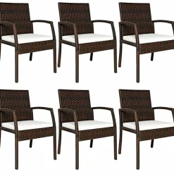 Tangkula Set of 6 Outdoor Dining Chairs, Patiojoy Weather Resistant PE Rattan Patio Chairs