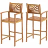 Tangkula Set of 2/4 Outdoor Acacia Wood Bar Stools, Bar Height Patio Chairs with Backrests