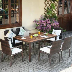 Tangkula Set of 6 Outdoor Dining Chairs, Patiojoy Weather Resistant PE Rattan Patio Chairs