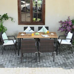 Tangkula Set of 6 Outdoor Dining Chairs, Patiojoy Weather Resistant PE Rattan Patio Chairs