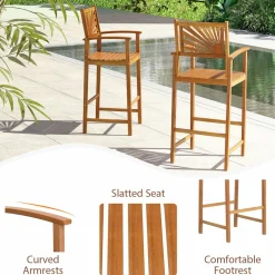 Tangkula Set of 2/4 Outdoor Acacia Wood Bar Stools, Bar Height Patio Chairs with Backrests