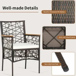 Tangkula Set of 2 Outdoor Dining Chairs, Patio Bistro Chairs with Acacia Wood Armrests and Soft Cushions