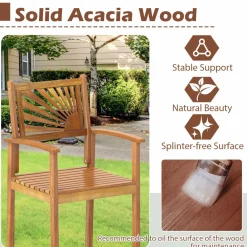 Tangkula Set of 2/4 Outdoor Acacia Wood Bar Stools, Bar Height Patio Chairs with Backrests