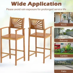 Tangkula Set of 2/4 Outdoor Acacia Wood Bar Stools, Bar Height Patio Chairs with Backrests