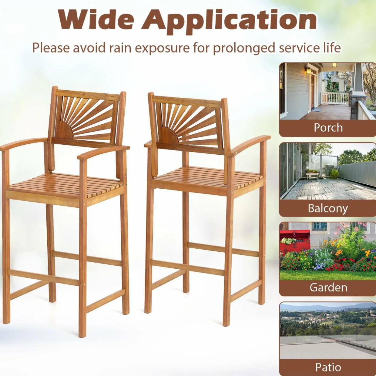 Tangkula Set of 2/4 Outdoor Acacia Wood Bar Stools, Bar Height Patio Chairs with Backrests