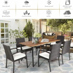 Tangkula Set of 6 Outdoor Dining Chairs, Patiojoy Weather Resistant PE Rattan Patio Chairs